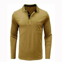 Jalioing Golf Shirt for Men Vintage Casual Long Sleeve Collared T Shirt Business Fashion Solid Color Work Tops