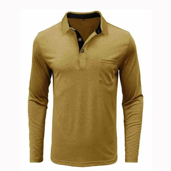 Jalioing Golf Shirt for Men Vintage Casual Long Sleeve Collared T Shirt Business Fashion Solid Color Work Tops