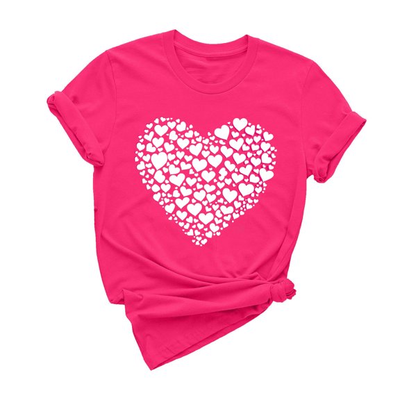Jalioing Heart Print T Shirt for Women Trendy Tees Tops Short Sleeve Crew Neck Loose Fashion Shirts