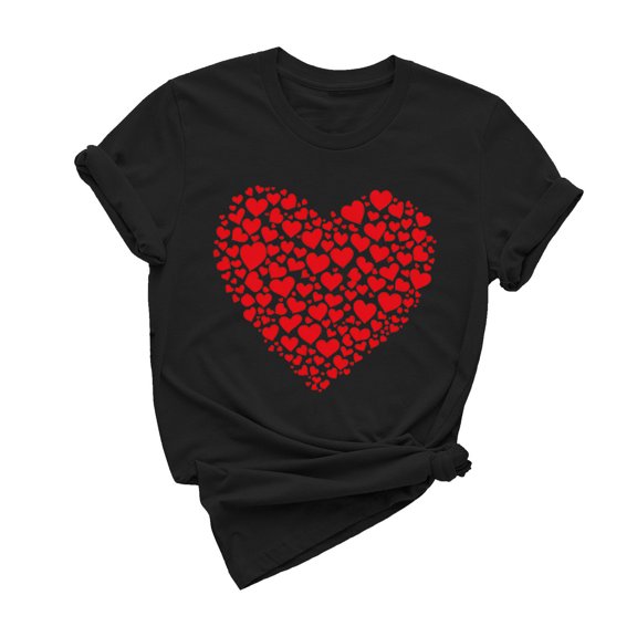 Jalioing Heart Print T Shirt for Women Trendy Tees Tops Short Sleeve Crew Neck Loose Fashion Shirts