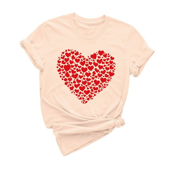 Jalioing Heart Print T Shirt for Women Trendy Tees Tops Short Sleeve Crew Neck Loose Fashion Shirts