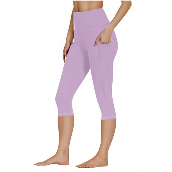 Jalioing High Waist Yoga Capris with Pocket Women's Workout Running Crop Leggings Butt Lifting Athletic Capri Pants