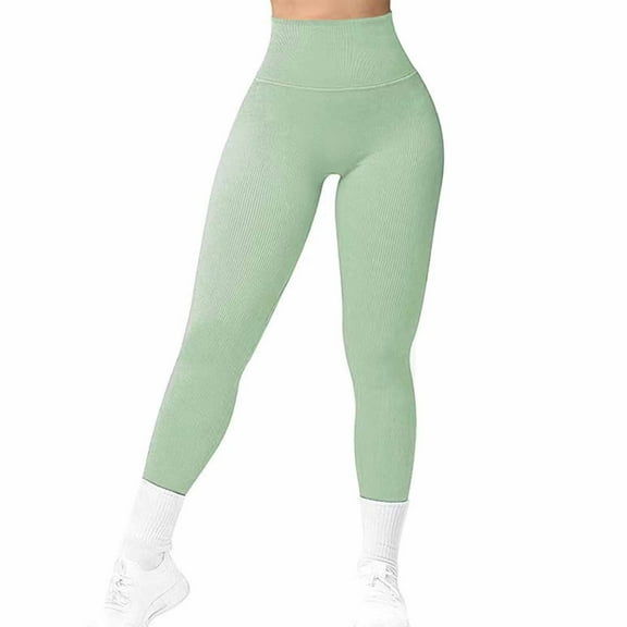 Jalioing High Waist Yoga Leggings for Women Ribbed Stretchy Gym Workout Pants Casual Athletic Leggings