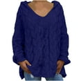 thumbnail image 1 of Jalioing Hooded Pullover Knitted Top for Women Loose Long Sleeve Solid Color V-Neck Ribbed Knit Sweater (XX-Large, Dark Blue), 1 of 7