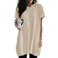 thumbnail image 1 of Jalioing Hooded Pullover Sweatshirt for Women Lightweight Thin Hoodies Short Sleeve Loose Mid-Length T-Shirt (Medium, Beige), 1 of 6