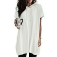 thumbnail image 1 of Jalioing Hooded Pullover Sweatshirt for Women Lightweight Thin Hoodies Short Sleeve Loose Mid-Length T-Shirt (Small, White), 1 of 6