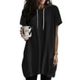 thumbnail image 1 of Jalioing Hooded Pullover Sweatshirt for Women Lightweight Thin Hoodies Short Sleeve Loose Mid-Length T-Shirt (X-Large, Black), 1 of 6