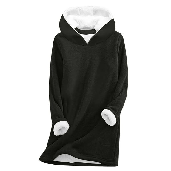 Jalioing Hoodies for Women Solid Color Hooded Long Sleeve Fleece Lined Warmth Cozy Pullover Sweatshirt (Medium, Black)