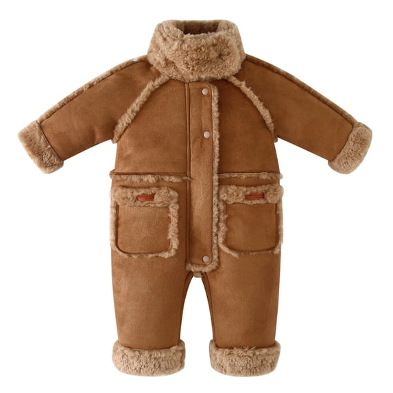 Jalioing Infant Baby Snowsuit Thick Thermal Long Sleeve Stand Collar Fleece Rompers Winter Clothes Zipper Jumpsuit
