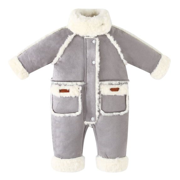 Jalioing Infant Baby Snowsuit Thick Thermal Long Sleeve Stand Collar Fleece Rompers Winter Clothes Zipper Jumpsuit