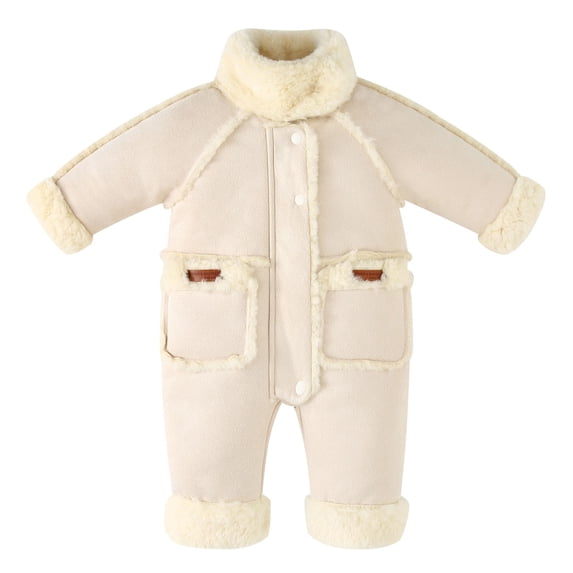 Jalioing Infant Baby Snowsuit Thick Thermal Long Sleeve Stand Collar Fleece Rompers Winter Clothes Zipper Jumpsuit