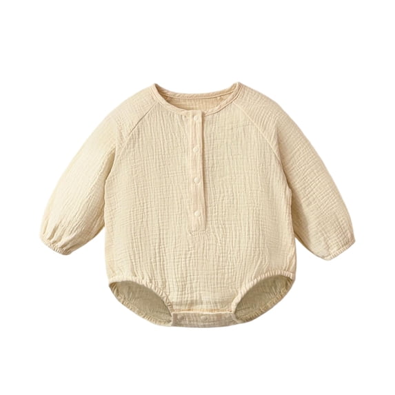Jalioing Infant Boy Girl Long Sleeve Romper Solid Color Crew Neck Bodysuit Fall Cotton Romper for Baby 3-24 Months