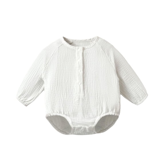 Jalioing Infant Boy Girl Long Sleeve Romper Solid Color Crew Neck Bodysuit Fall Cotton Romper for Baby 3-24 Months
