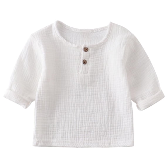 Jalioing Infant Toddlers Long Sleeve Shirts Crew Neck Button Cute T Shirt Boys Girls Casual Plain Tops Clothes