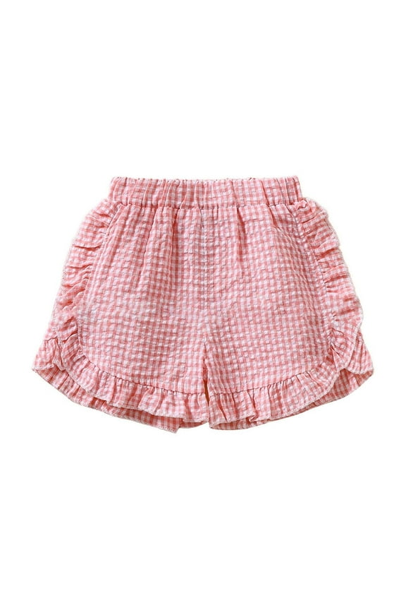 Infant Toddlers Shorts Ruffle Trim Elastic Waist Cute Shorts Baby Girls Loose Plaid Summer Short Pants