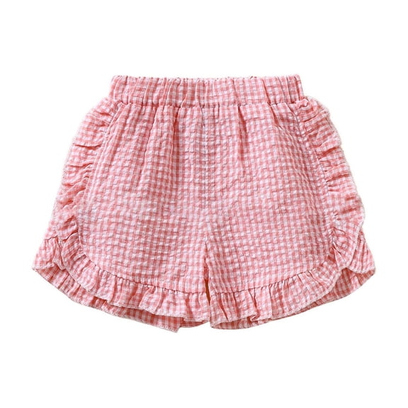 Jalioing Infant Toddlers Shorts Ruffle Trim Elastic Waist Cute Shorts Baby Girls Loose Plaid Summer Short Pants