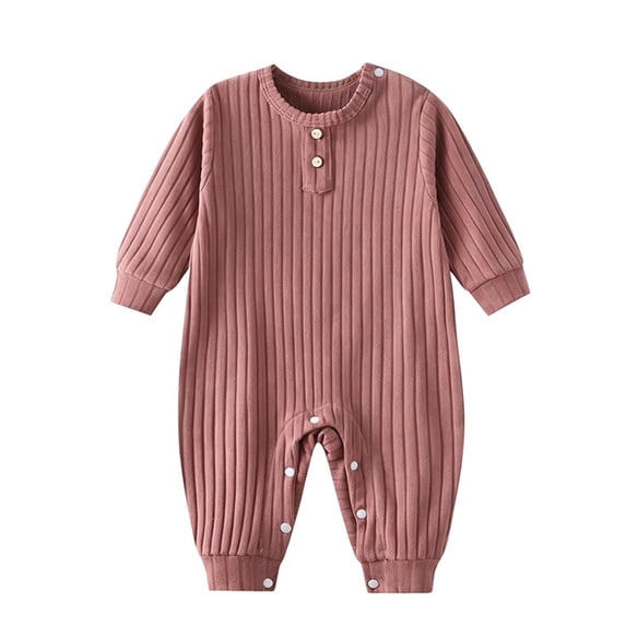 Jalioing Jumpsuit for Infant Baby Ribbed Solid Color Long Sleeve Romper Soft Comfortable Cotton Baby Clothes for Boys Girls