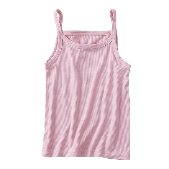 Jalioing Kid Girls Camisole Top Stretch Breathable Cami Tank Summer Sleeveless Solid Color Child Girl Shirt (6-7 Years, Pink)