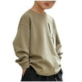 thumbnail image 1 of Jalioing Kid's Long Sleeve Sweatshirt Crew Neck Solid Color Pullover Shirt with Pocket Fall Winter Cotton Tops, 1 of 5
