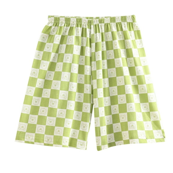 Jalioing Kid's Lounge Shorts Cute Elastic Waist Plaid Shorts Boys Girls Summer Casual Cotton Shorts 4-15 Years