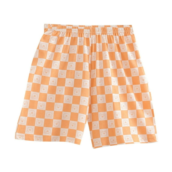 Jalioing Kid's Lounge Shorts Cute Elastic Waist Plaid Shorts Boys Girls Summer Casual Cotton Shorts 4-15 Years