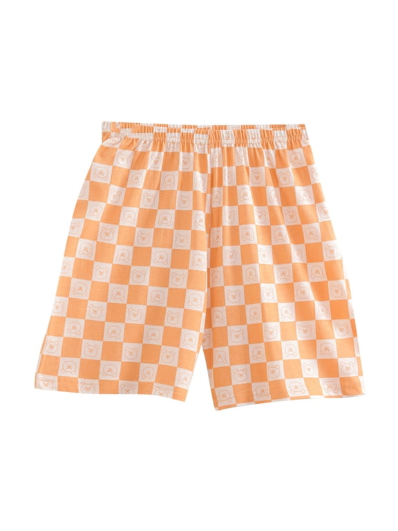 Kid's Lounge Shorts Cute Elastic Waist Plaid Shorts Boys Girls Summer Casual Cotton Shorts 4-15 Years
