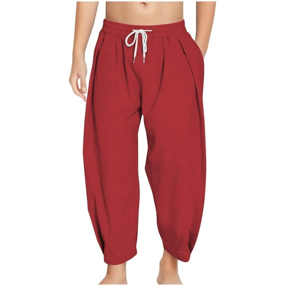 Jalioing Kid's Summer Pants Elastic Waist Casual Trousers with Pocket Boys Girls Loose Drawstring Beach Long Pants