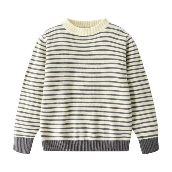 Jalioing Kid's Sweaters Long Sleeve Crew Neck Striped Sweater Pullover Boys Girls Casual Knit Cotton Tops Clothes