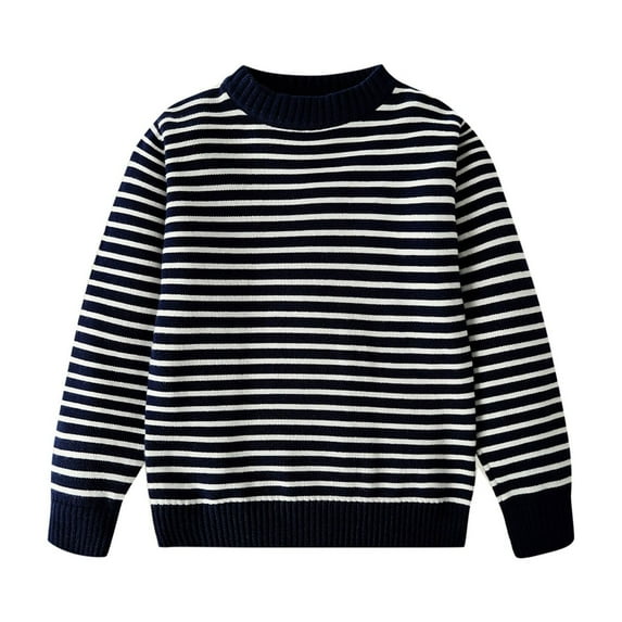 Jalioing Kid's Sweaters Long Sleeve Crew Neck Striped Sweater Pullover Boys Girls Casual Knit Cotton Tops Clothes