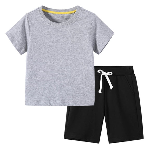 Jalioing Kids 2 Piece Outfits Solid Short Sleeve T Shirt and Elastic Waist Shorts Boys Girls Cotton Clothes