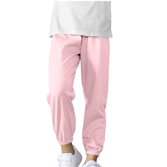 Jalioing Kids Athletic Pants Lightweight Elastic Waist Cuffed Joggers with Pocket Summer Sport Pants for Boys Girls