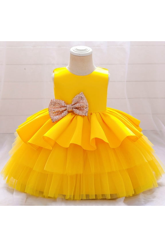 Kids Baby Girls Tulle Princess Dress for Birthday Bow Sleeveless Mesh Puffy Dress Girl Skirt (18-24 Months, Yellow)