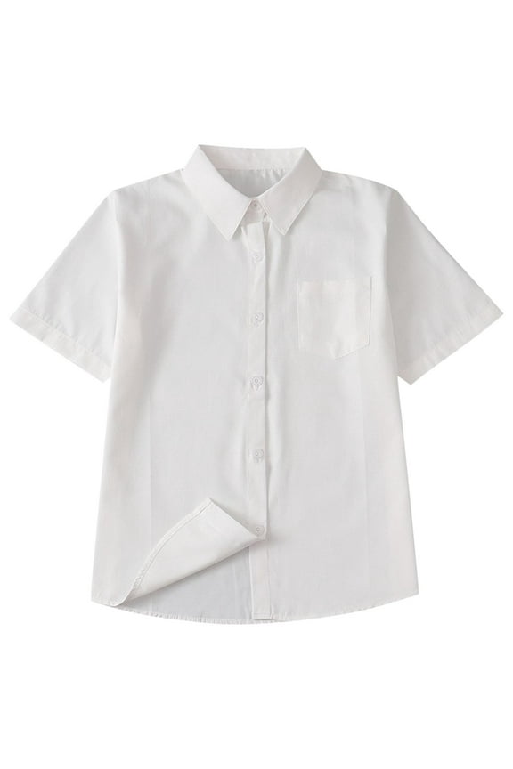 Kids Button Down Shirts Solid Color Classic School Uniform Shirt Short Sleeve Summer Shirts for Boys Girls