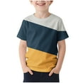thumbnail image 1 of Jalioing Kids Casual T Shirt Color Block Striped Short Sleeve Tee Boys Girls Crew Neck Summer Basic Tops 2-13 Years, 1 of 4
