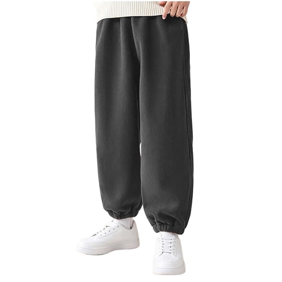 Jalioing Kids Corduroy Joggers Solid Color Casual Elastic Waist Sweatpants Winter Casual Cuffed Sport Pants with Pocket