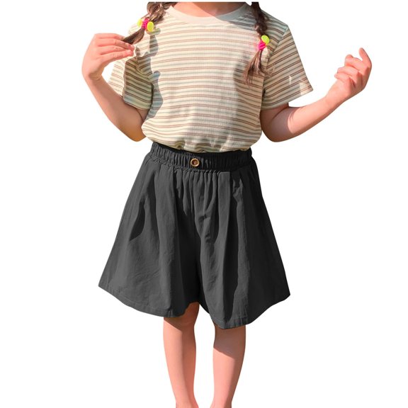Jalioing Kids Cotton Linen Shorts Baggy Loose Elastic Waist Lounge Shorts Boys Girls Summer Casual Wide Leg Shorts