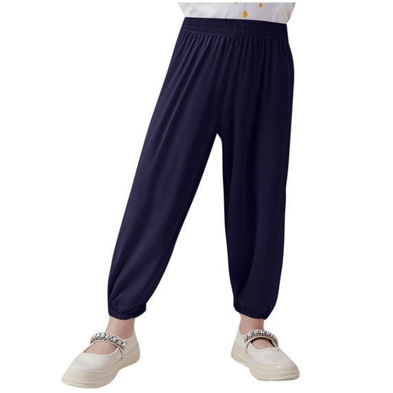 Jalioing Kids Cotton Pants Casual Athletic Elastic Waist Jogger Pants Boys Girls Solid Color Running Pants