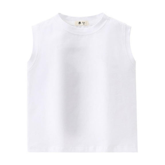 Jalioing Kids Cotton Tank Tops Basic Solid Color Crew Neck Sleeveless T Shirt Boys Girls Summer Cute Shirts