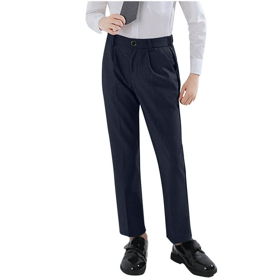 Jalioing Kids Dress Pants Solid Adjustable Waist School Uniform Trousers with Pocket Boys Girls Schoolwear