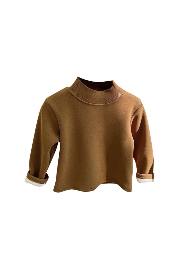 Kids Fall Winter T Shirts Long Sleeve Mock Neck Fleece Lined Thermal Undershirt Boys Girl Comfy Baselayer