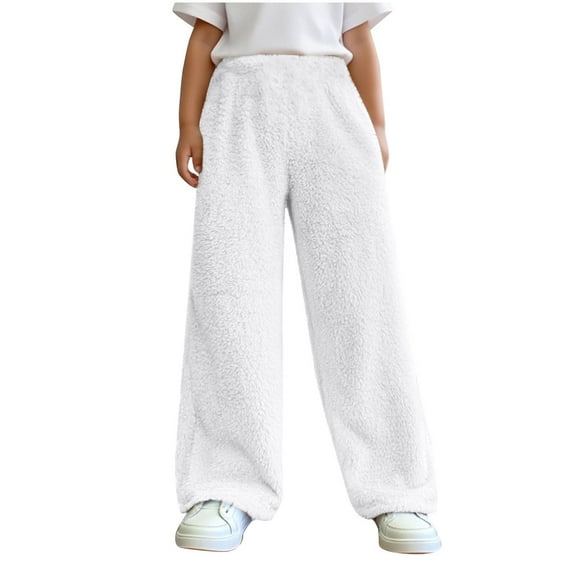 Jalioing Kids Fuzzy Lounge Pants Loose Wide Leg Plush Trousers Boys Girls Casual Thermal Pants with Pocket