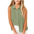 thumbnail image 1 of Jalioing Kids Girls Button Down Tank Shirts Collared Sleeveless Summer Shirts Loose Cotton Linen Blouses, 1 of 7