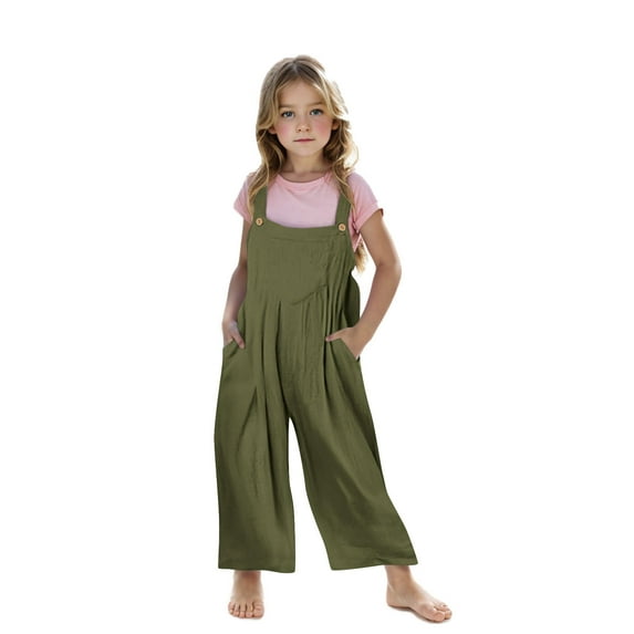 Jalioing Kids Girls Jumpsuit Loose Sleeveless Wide Leg Rompers Summer Casual Overall with Pocket Childrens Outfits