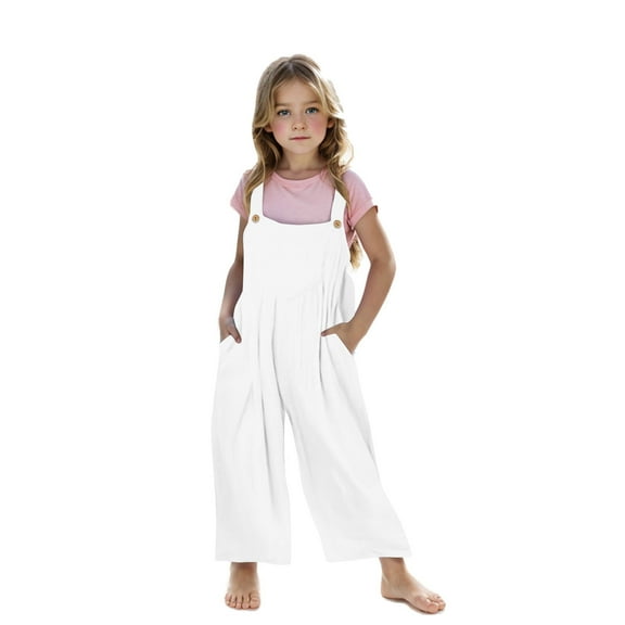 Jalioing Kids Girls Jumpsuit Loose Sleeveless Wide Leg Rompers Summer Casual Overall with Pocket Childrens Outfits
