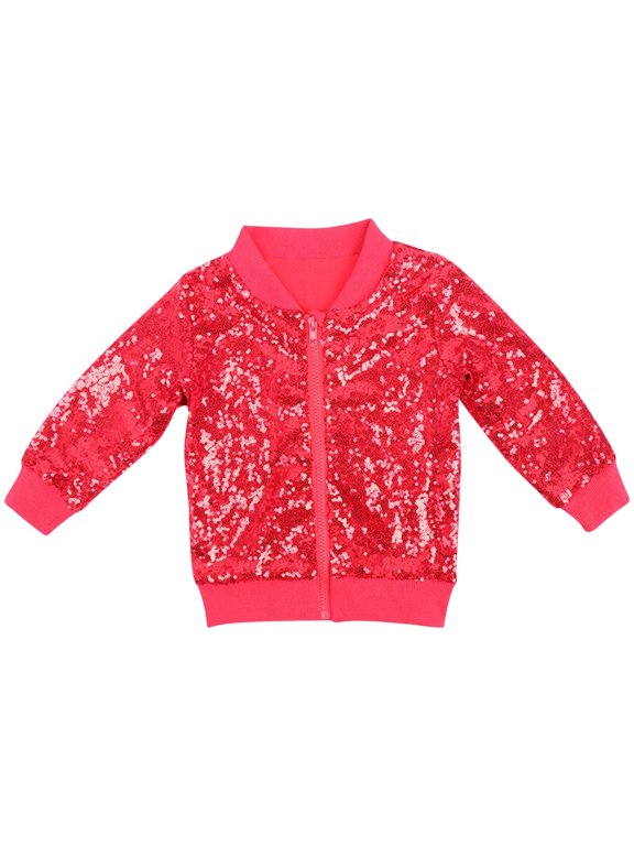 Kids Jacket Sparkly Sequin Long Sleeve Zipper Jacket Colorful Fashion Jacket Boys Girls Birthday Clothes