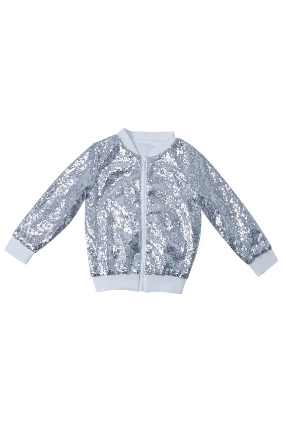 Kids Jacket Sparkly Sequin Long Sleeve Zipper Jacket Colorful Fashion Jacket Boys Girls Birthday Clothes