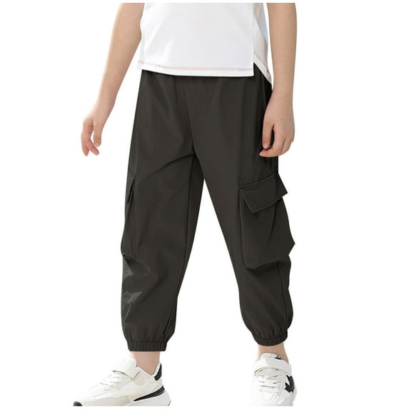 Jalioing Kids Jogger Pants Lightweight Cinch Bottom Cargo Pants with Pocket 3-16 Years Girls Boys Athletic Trousers