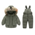 thumbnail image 1 of Jalioing Kids Jumpsuit Set Winter Thermal Outfits 2 Piece Zipper Up Hooded Down Jacket Jumpsuit Thick Warm Snowsuit Set, 1 of 6