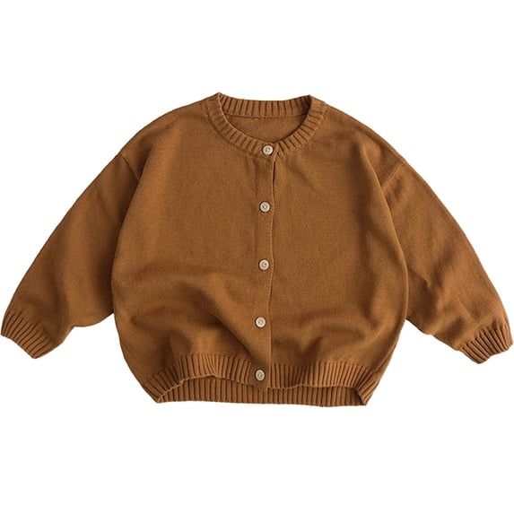 Jalioing Kids Knitted Cardigan Solid Crew Neck Button Down Cardigan Sweater Boys Girls Winter Casual Outerwear
