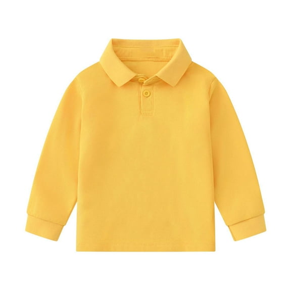 Jalioing Kids Long Sleeve Shirts Solid Color Collared Golf Shirt Boys Girls Lapel Button Casual Basic Blouse Tops